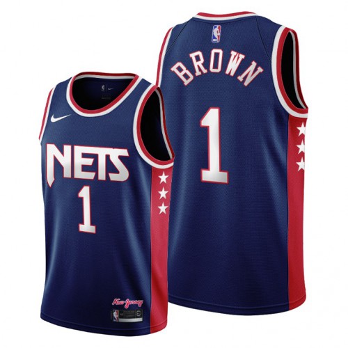 Brooklyn Brooklyn Nets #1 Bruce Brown Youth 2021-22 City Edition Throwback 90s Wordmark Navy NBA Jersey Youth