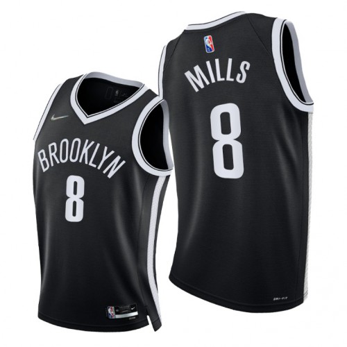 Nike Brooklyn Nets #8 Patty Mills Men’s 2021-22 75th Diamond Anniversary NBA Jersey Black Men’s
