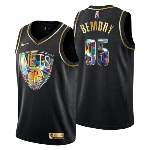 Brooklyn Brooklyn Nets #95 DeAndre’ Bembry Men’s Golden Edition Diamond Logo 2021/22 Swingman Jersey – Black Men’s