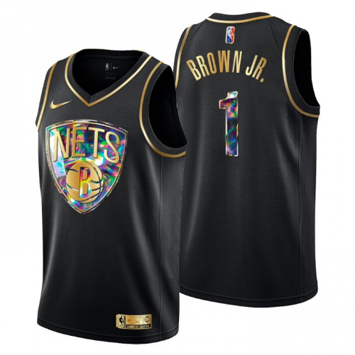 Brooklyn Brooklyn Nets #1 Bruce Brown Jr. Men’s Golden Edition Diamond Logo 2021/22 Swingman Jersey – Black Men’s