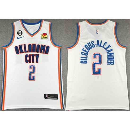 Men Oklahoma City Thunder #2 Shai Gilgeous Alexander White With NO 6 Patch Stitched Basketball Jersey