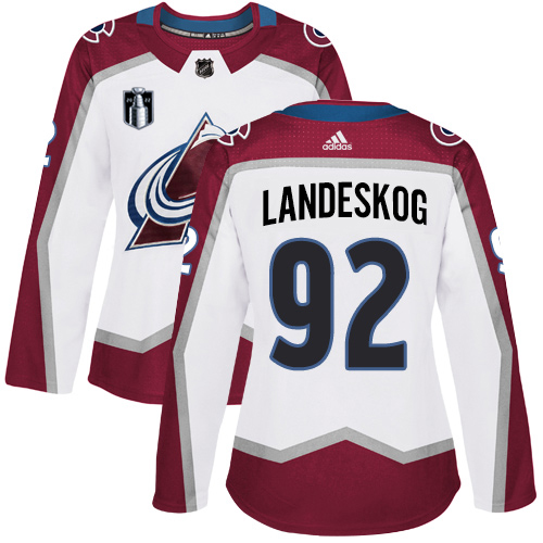 Adidas Colorado Avalanche #92 Gabriel Landeskog White Women’s 2022 Stanley Cup Final Patch Road Authentic Stitched NHL Jersey Womens