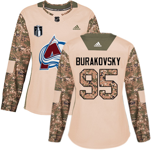 Adidas Colorado Avalanche #95 Andre Burakovsky Camo Authentic Women’s 2022 Stanley Cup Final Patch Veterans Day Stitched NHL Jersey Womens