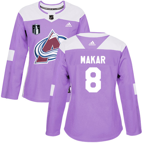 Adidas Colorado Avalanche #8 Cale Makar Purple Women’s 2022 Stanley Cup Final Patch Authentic Fights Cancer Stitched NHL Jersey Womens
