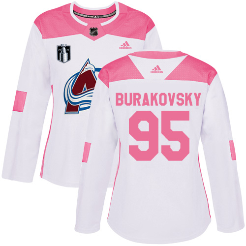 Adidas Colorado Avalanche #95 Andre Burakovsky White/Pink 2022 Stanley Cup Final Patch Authentic Fashion Women’s Stitched NHL Jersey Womens