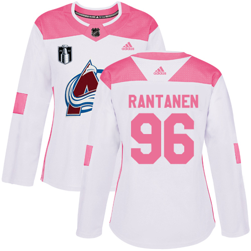 Adidas Colorado Avalanche #96 Mikko Rantanen White/Pink 2022 Stanley Cup Final Patch Authentic Fashion Women’s Stitched NHL Jersey Womens