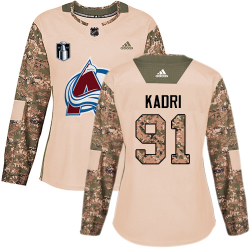 Adidas Colorado Avalanche #91 Nazem Kadri Camo Women’s 2022 Stanley Cup Final Patch Authentic Veterans Day Stitched NHL Jersey Womens