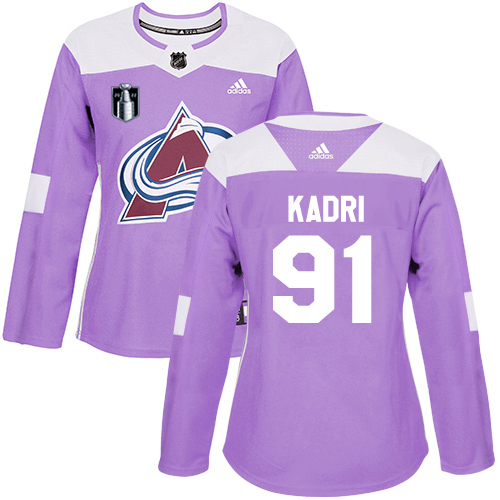 Adidas Colorado Avalanche #91 Nazem Kadri Purple Women’s 2022 Stanley Cup Final Patch Authentic Fights Cancer Stitched NHL Jersey Womens