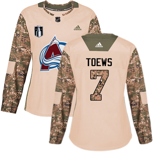 Adidas Colorado Avalanche #7 Devon Toews Camo Women’s 2022 Stanley Cup Final Patch Authentic Veterans Day Stitched NHL Jersey Womens