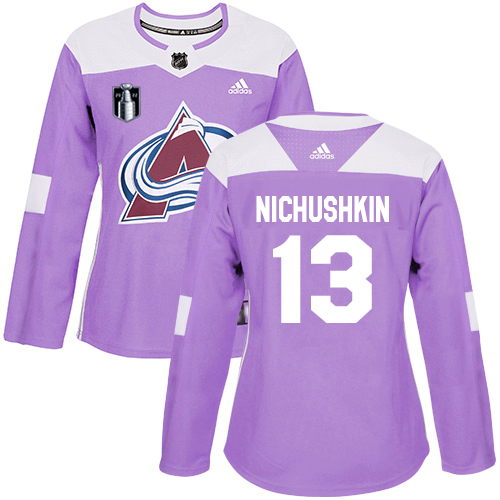 Adidas Colorado Avalanche #13 Valeri Nichushkin Purple Women’s 2022 Stanley Cup Final Patch Authentic Fights Cancer Stitched NHL Jersey Womens