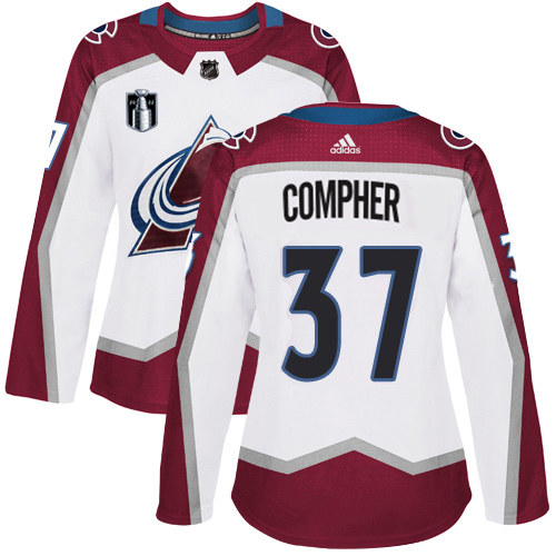 Adidas Colorado Avalanche #37 J.T. Compher White Women’s 2022 Stanley Cup Final Patch Road Authentic Stitched NHL Jersey Womens