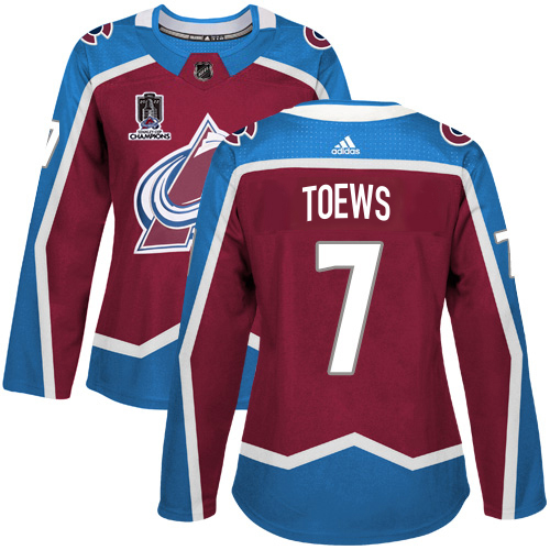 Adidas Colorado Avalanche #7 Devon Toews Burgundy Women’s 2022 Stanley Cup Champions Burgundy Home Authentic Stitched NHL Jersey Womens
