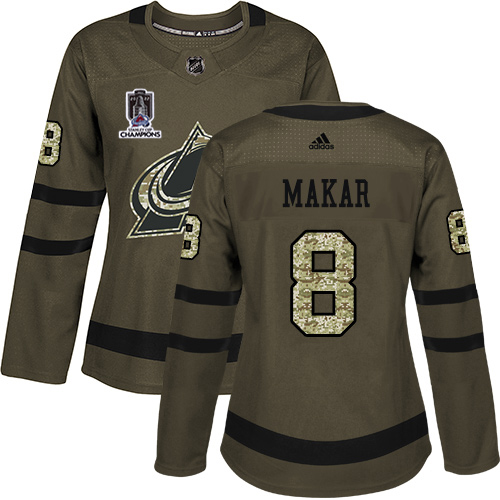Adidas Colorado Avalanche #8 Cale Makar Green Women’s 2022 Stanley Cup Champions Salute To Service Stitched NHL Jersey Womens