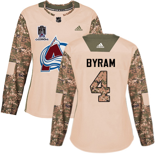 Adidas Colorado Avalanche #4 Bowen Byram Camo Authentic Women’s 2022 Stanley Cup Champions Veterans Day Stitched NHL Jersey Womens