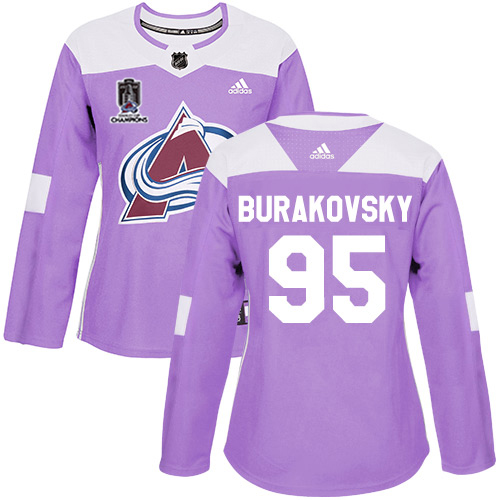 Adidas Colorado Avalanche #95 Andre Burakovsky Purple Women’s 2022 Stanley Cup Champions Authentic Fights Cancer Stitched NHL Jersey Womens