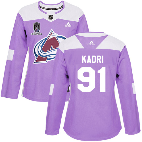 Adidas Colorado Avalanche #91 Nazem Kadri Purple Women’s 2022 Stanley Cup Champions Authentic Fights Cancer Stitched NHL Jersey Womens