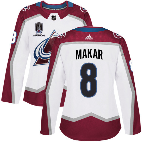 Adidas Colorado Avalanche #8 Cale Makar White Women’s 2022 Stanley Cup Champions Road Authentic Stitched NHL Jersey Womens