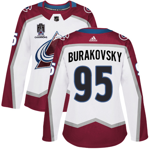 Adidas Colorado Avalanche #95 Andre Burakovsky White Women’s 2022 Stanley Cup Champions Road Authentic Stitched NHL Jersey Womens