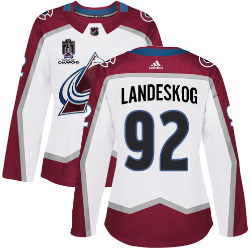 Adidas Colorado Avalanche #92 Gabriel Landeskog White Women’s 2022 Stanley Cup Champions Road Authentic Stitched NHL Jersey Womens