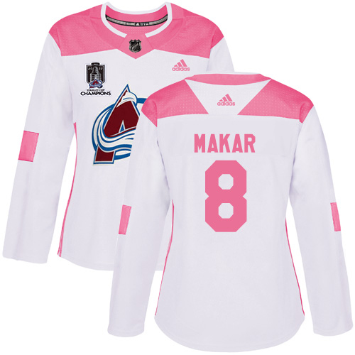 Adidas Colorado Avalanche #8 Cale Makar White/Pink 2022 Stanley Cup Champions Authentic Fashion Women’s Stitched NHL Jersey Womens