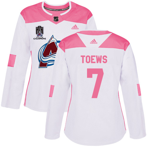 Adidas Colorado Avalanche #7 Devon Toews White/Pink 2022 Stanley Cup Champions Authentic Fashion Women’s Stitched NHL Jersey Womens