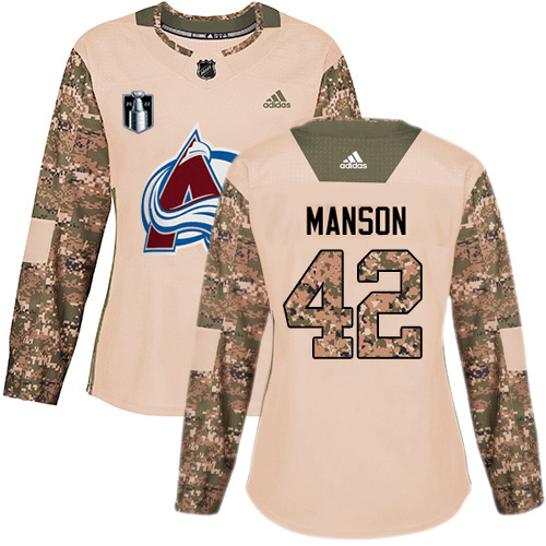 Adidas Colorado Avalanche #42 Josh Manson Camo Women’s 2022 Stanley Cup Final Patch Authentic Veterans Day Stitched NHL Jersey Womens