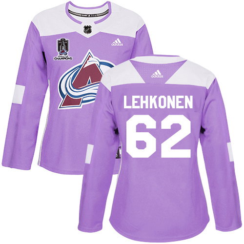 Adidas Colorado Avalanche #62 Artturi Lehkonen Purple Women’s 2022 Stanley Cup Champions Authentic Fights Cancer Stitched NHL Jersey Womens