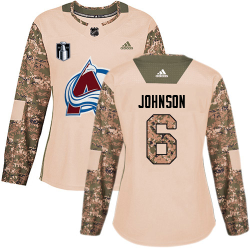 Adidas Colorado Avalanche #6 Erik Johnson Camo Women’s 2022 Stanley Cup Final Patch Authentic Veterans Day Stitched NHL Jersey Womens