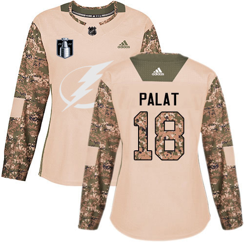 Adidas Tampa Bay Lightning #18 Ondrej Palat Camo Authentic 2022 Stanley Cup Final Patch Women’s Veterans Day Stitched NHL Jersey Womens