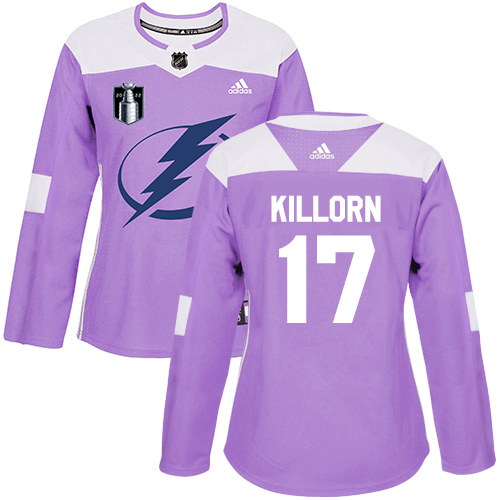 Adidas Tampa Bay Lightning #17 Alex Killorn Purple Authentic 2022 Stanley Cup Final Patch Women’s Fights Cancer Stitched NHL Jersey Womens