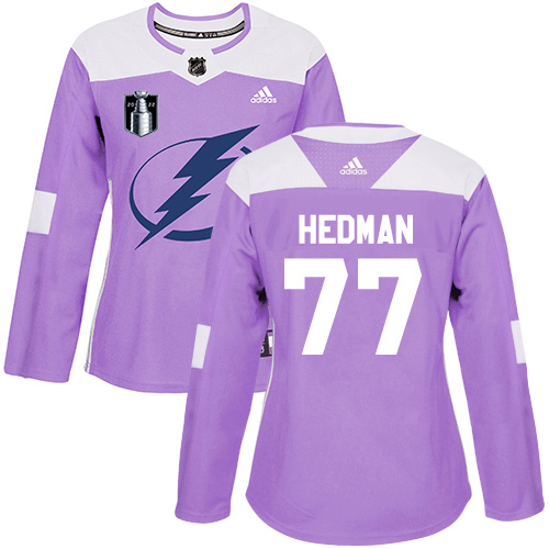 Adidas Tampa Bay Lightning #77 Victor Hedman Purple Authentic 2022 Stanley Cup Final Patch Women’s Fights Cancer Stitched NHL Jersey Womens