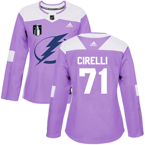 Adidas Tampa Bay Lightning #71 Anthony Cirelli Purple Authentic 2022 Stanley Cup Final Patch Women’s Fights Cancer Stitched NHL Jersey Womens