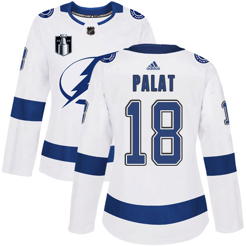 Adidas Tampa Bay Lightning #18 Ondrej Palat White 2022 Stanley Cup Final Patch Women’s Road Authentic NHL Stanley Cup Final Patch Jersey Womens