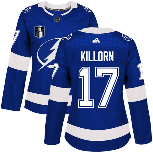 Adidas Tampa Bay Lightning #17 Alex Killorn Blue 2022 Stanley Cup Final Patch Women’s Home Authentic Stitched NHL Jersey Womens
