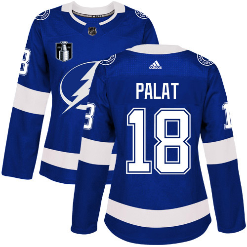 Adidas Tampa Bay Lightning #18 Ondrej Palat Blue 2022 Stanley Cup Final Patch Women’s Home Authentic Stitched NHL Jersey Womens