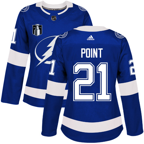 Adidas Tampa Bay Lightning #21 Brayden Point Blue 2022 Stanley Cup Final Patch Women’s Home Authentic Stitched NHL Jersey Womens