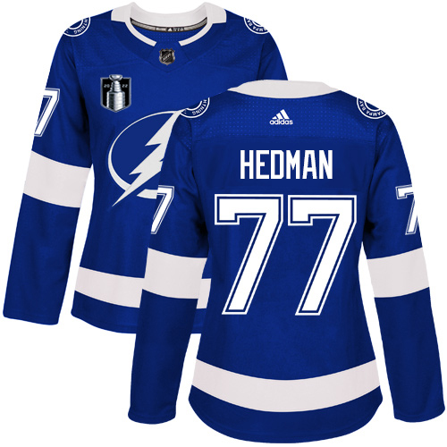 Adidas Tampa Bay Lightning #77 Victor Hedman Blue 2022 Stanley Cup Final Patch Women’s Home Authentic Stitched NHL Jersey Womens