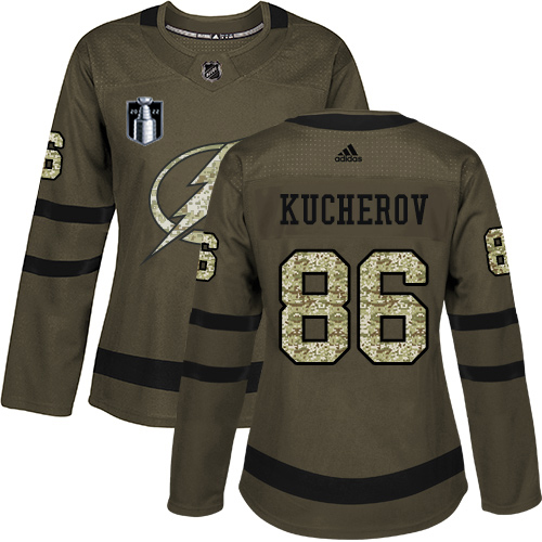 Adidas Tampa Bay Lightning #86 Nikita Kucherov Green 2022 Stanley Cup Final Patch Women’s Salute to Service Stitched NHL Jersey Womens