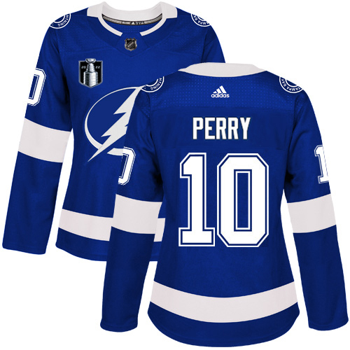Adidas Tampa Bay Lightning #10 Corey Perry Blue Women’s 2022 Stanley Cup Final Patch Home Authentic Stitched NHL Jersey Womens