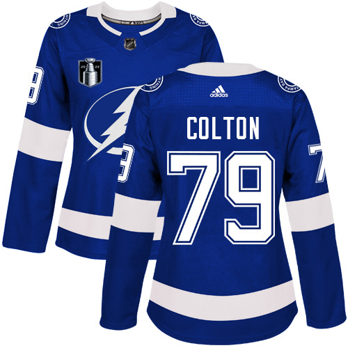 Adidas Tampa Bay Lightning #79 Ross Colton Blue Women’s 2022 Stanley Cup Final Patch Home Authentic Stitched NHL Jersey Womens