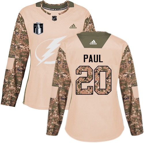 Adidas Tampa Bay Lightning #20 Nicholas Paul Camo Women’s Authentic 2022 Stanley Cup Final Patch Veterans Day Stitched NHL Jersey Womens