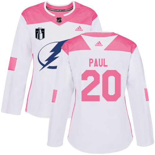 Adidas Tampa Bay Lightning #20 Nicholas Paul White/Pink 2022 Stanley Cup Final Patch Authentic Fashion Women’s Stitched NHL Jersey Womens