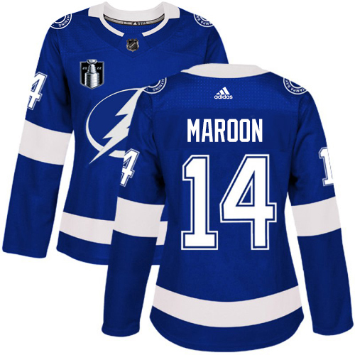 Adidas Tampa Bay Lightning #14 Pat Maroon Blue Women’s 2022 Stanley Cup Final Patch Home Authentic Stitched NHL Jersey Womens