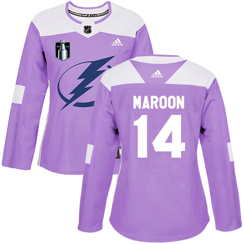 Adidas Tampa Bay Lightning #14 Pat Maroon Purple Women’s Authentic 2022 Stanley Cup Final Patch Fights Cancer Stitched NHL Jersey Womens