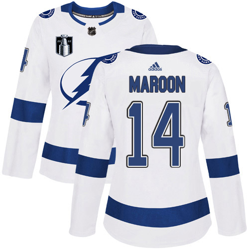Adidas Tampa Bay Lightning #14 Pat Maroon White 2022 Stanley Cup Final Patch Women’s Road Authentic NHL Jersey Womens