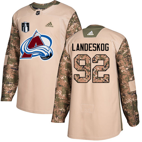 Adidas Colorado Avalanche #92 Gabriel Landeskog Camo Authentic Youth 2022 Stanley Cup Final Patch Veterans Day Stitched NHL Jersey Youth