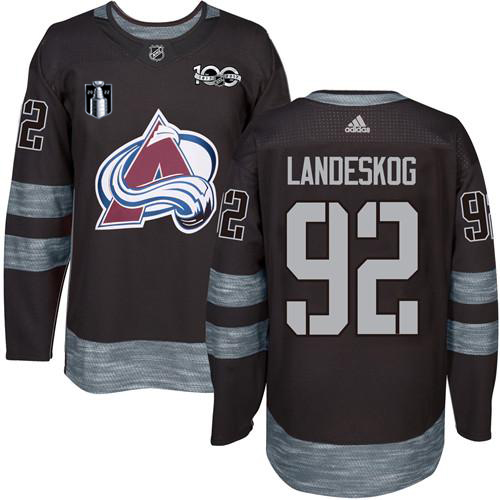 Adidas Colorado Avalanche #92 Gabriel Landeskog Black Youth 2022 Stanley Cup Final Patch 100th Anniversary Stitched NHL Jersey Youth