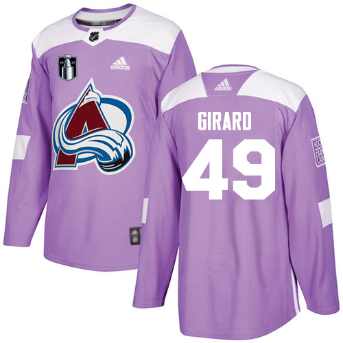 Adidas Colorado Avalanche #49 Samuel Girard Purple Youth 2022 Stanley Cup Final Patch Authentic Fights Cancer Stitched NHL Jersey Youth