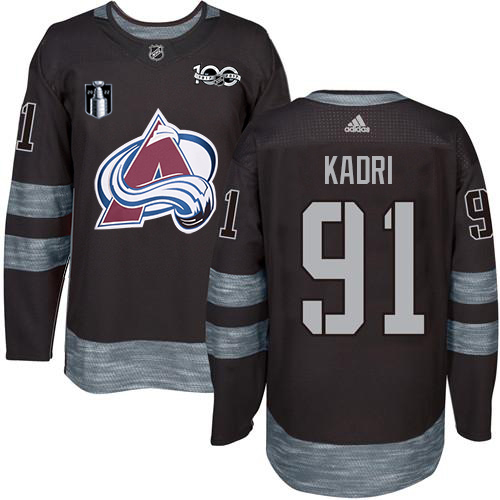 Adidas Colorado Avalanche #91 Nazem Kadri Black Youth 2022 Stanley Cup Final Patch 100th Anniversary Stitched NHL Jersey Youth