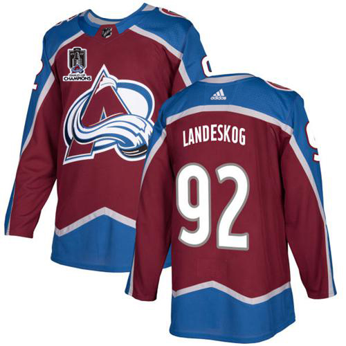 Adidas Colorado Avalanche #92 Gabriel Landeskog Burgundy Youth 2022 Stanley Cup Champions Burgundy Home Authentic Stitched NHL Jersey Youth